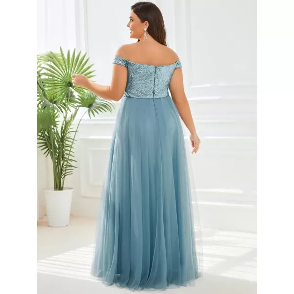 imageEverPretty Womens Plus Size V Neck Sequin Tulle A Line Formal Evening Dress 0277PZUSADemin Blue