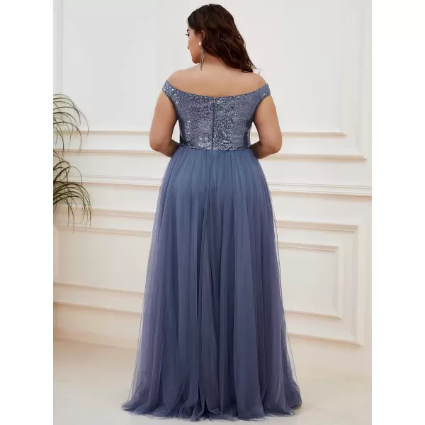 imageEverPretty Womens Plus Size V Neck Sequin Tulle A Line Formal Evening Dress 0277PZUSAHaze Blue