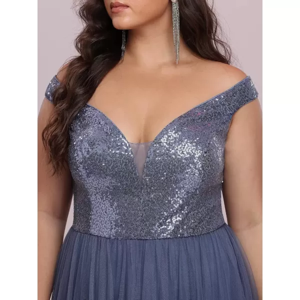 imageEverPretty Womens Plus Size V Neck Sequin Tulle A Line Formal Evening Dress 0277PZUSAHaze Blue