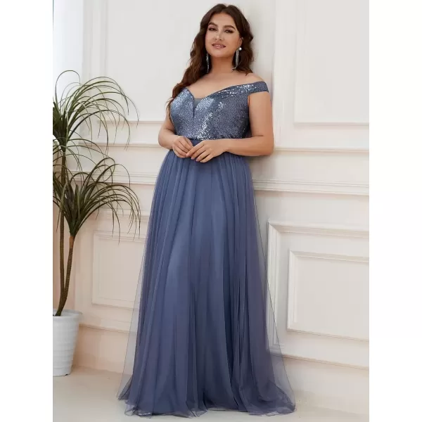 imageEverPretty Womens Plus Size V Neck Sequin Tulle A Line Formal Evening Dress 0277PZUSAHaze Blue