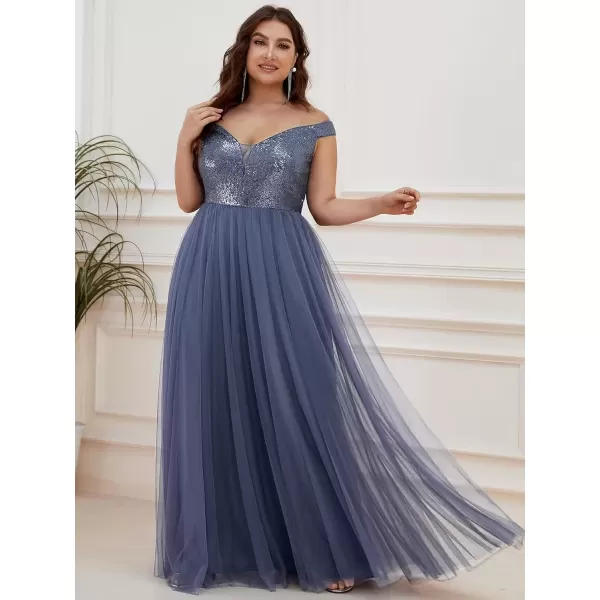 imageEverPretty Womens Plus Size V Neck Sequin Tulle A Line Formal Evening Dress 0277PZUSAHaze Blue