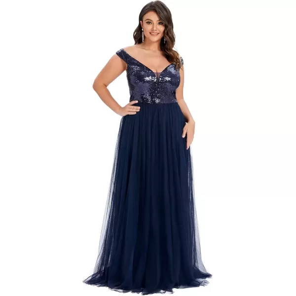 imageEverPretty Womens Plus Size V Neck Sequin Tulle A Line Formal Evening Dress 0277PZUSANavy Blue