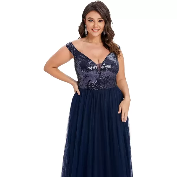 imageEverPretty Womens Plus Size V Neck Sequin Tulle A Line Formal Evening Dress 0277PZUSANavy Blue