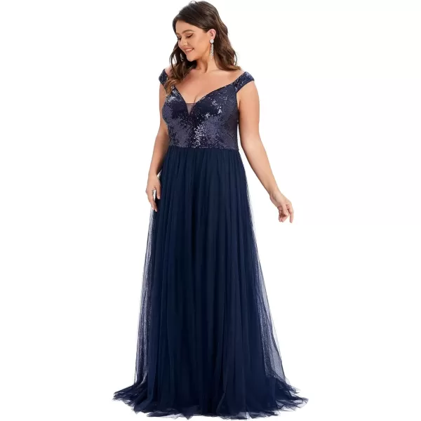 imageEverPretty Womens Plus Size V Neck Sequin Tulle A Line Formal Evening Dress 0277PZUSANavy Blue