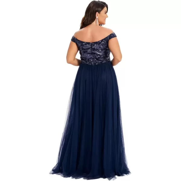 imageEverPretty Womens Plus Size V Neck Sequin Tulle A Line Formal Evening Dress 0277PZUSANavy Blue