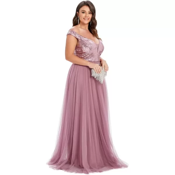 imageEverPretty Womens Plus Size V Neck Sequin Tulle A Line Formal Evening Dress 0277PZUSAOrchid