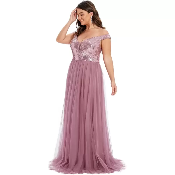 imageEverPretty Womens Plus Size V Neck Sequin Tulle A Line Formal Evening Dress 0277PZUSAOrchid