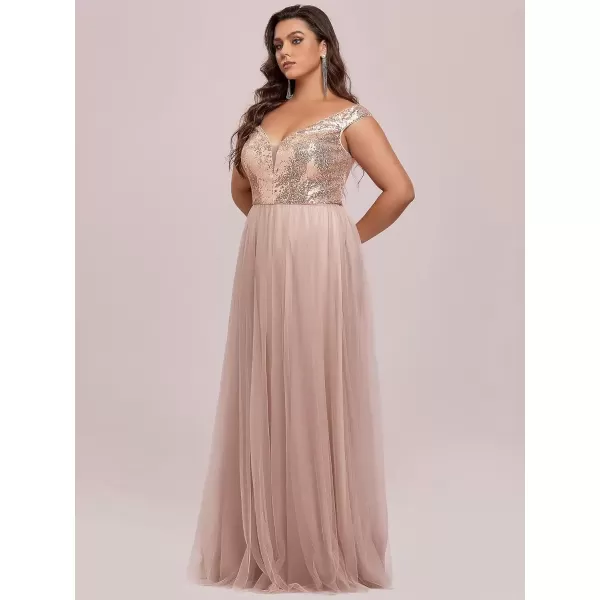 imageEverPretty Womens Plus Size V Neck Sequin Tulle A Line Formal Evening Dress 0277PZUSARose Gold