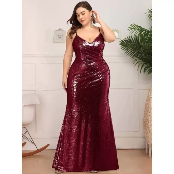 imageEverPretty Womens Sequin Spaghetti Straps Fall Winter Plus Size Mermaid Evening Dresses 07339DABurgundy