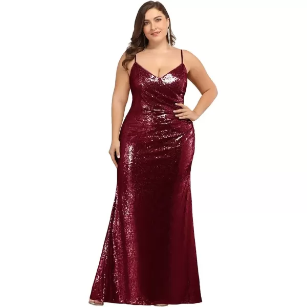 imageEverPretty Womens Sequin Spaghetti Straps Fall Winter Plus Size Mermaid Evening Dresses 07339DABurgundy