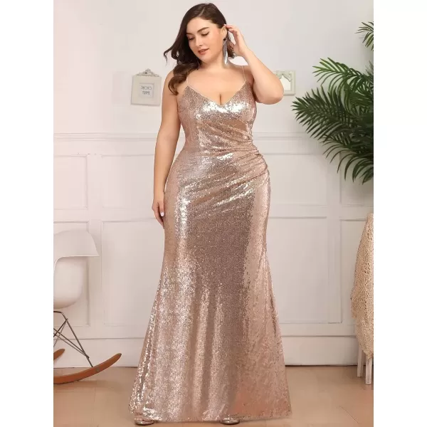 imageEverPretty Womens Sequin Spaghetti Straps Fall Winter Plus Size Mermaid Evening Dresses 07339DAGold