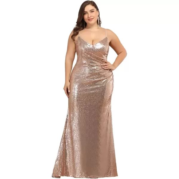 imageEverPretty Womens Sequin Spaghetti Straps Fall Winter Plus Size Mermaid Evening Dresses 07339DAGold