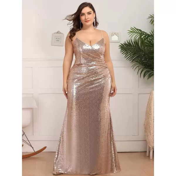 imageEverPretty Womens Sequin Spaghetti Straps Fall Winter Plus Size Mermaid Evening Dresses 07339DAGold