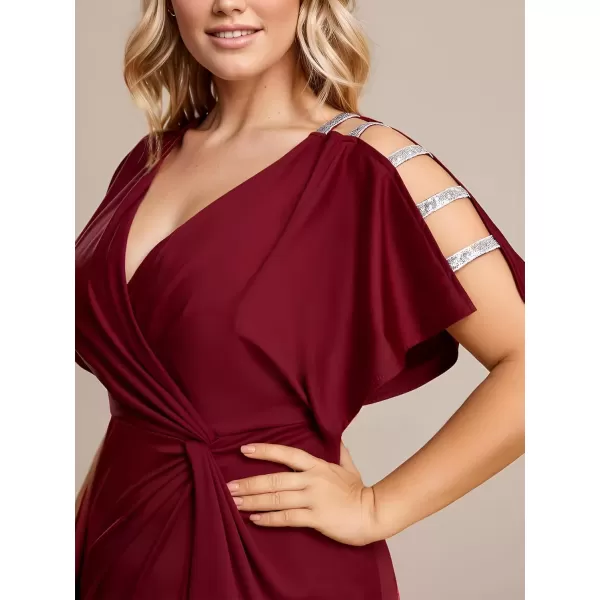 imageEverPretty Womens Sexy Hollow Out V Neck Sequin Split Plus Size Trendy Formal Dresses for Curvy Women 1777DAPHBurgundy