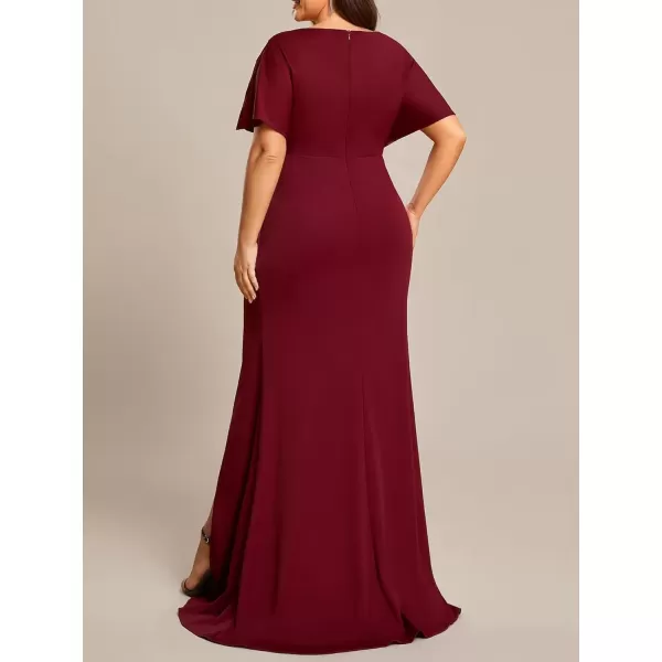 imageEverPretty Womens Sexy Hollow Out V Neck Sequin Split Plus Size Trendy Formal Dresses for Curvy Women 1777DAPHBurgundy