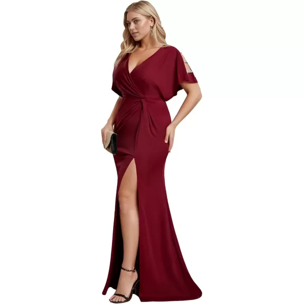 imageEverPretty Womens Sexy Hollow Out V Neck Sequin Split Plus Size Trendy Formal Dresses for Curvy Women 1777DAPHBurgundy