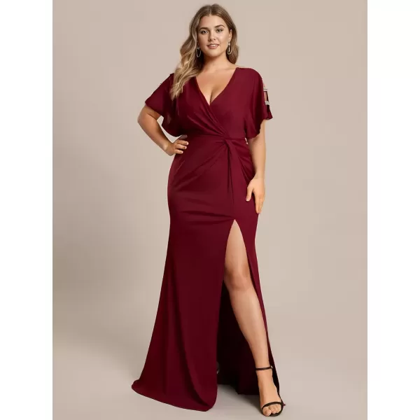 imageEverPretty Womens Sexy Hollow Out V Neck Sequin Split Plus Size Trendy Formal Dresses for Curvy Women 1777DAPHBurgundy