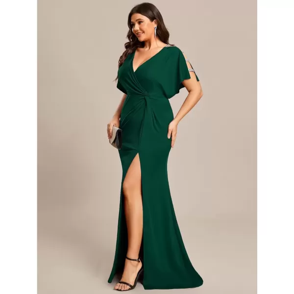 imageEverPretty Womens Sexy Hollow Out V Neck Sequin Split Plus Size Trendy Formal Dresses for Curvy Women 1777DAPHDark Green