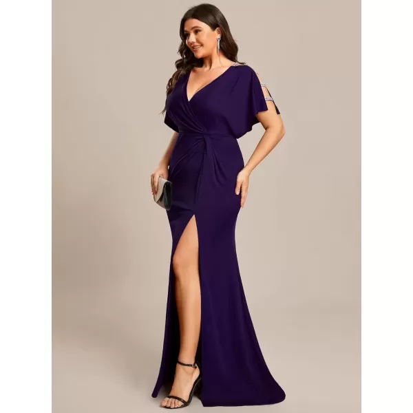 imageEverPretty Womens Sexy Hollow Out V Neck Sequin Split Plus Size Trendy Formal Dresses for Curvy Women 1777DAPHDeep Purple