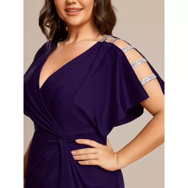 imageEverPretty Womens Sexy Hollow Out V Neck Sequin Split Plus Size Trendy Formal Dresses for Curvy Women 1777DAPHDeep Purple