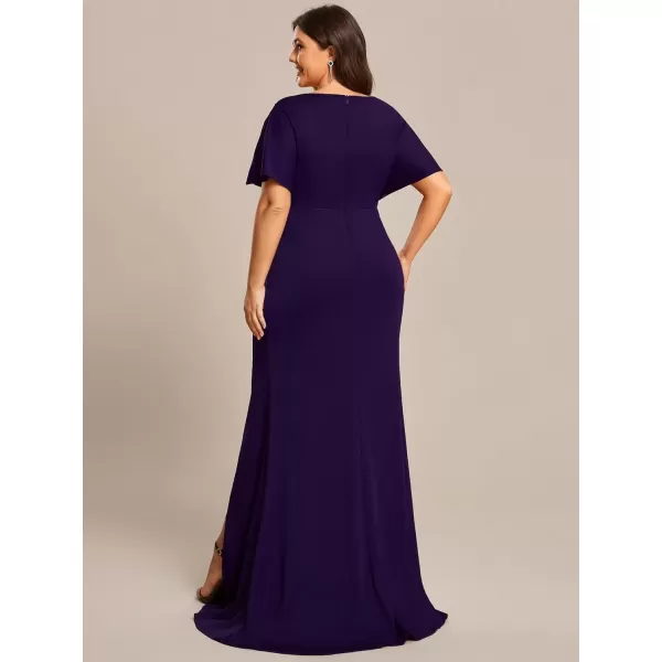 imageEverPretty Womens Sexy Hollow Out V Neck Sequin Split Plus Size Trendy Formal Dresses for Curvy Women 1777DAPHDeep Purple