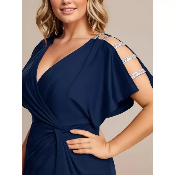 imageEverPretty Womens Sexy Hollow Out V Neck Sequin Split Plus Size Trendy Formal Dresses for Curvy Women 1777DAPHNavy Blue