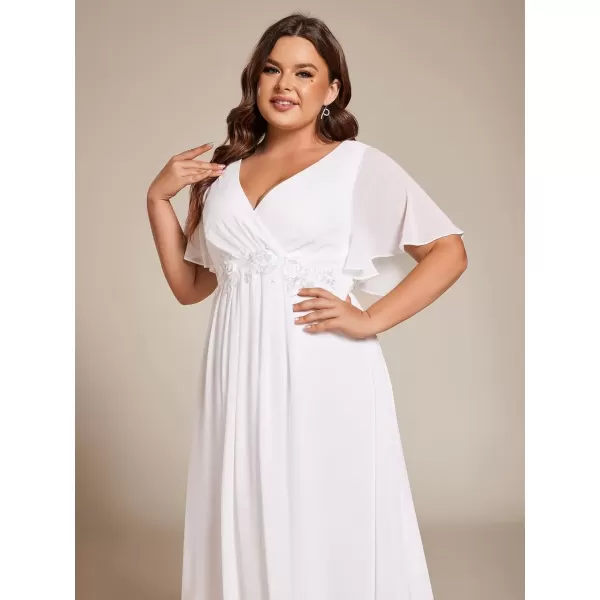 imageEverPretty Womens V Neck Pleated Plus Size Ruffles Sleeves Tea Length Wedding Guest Dresses 02093White