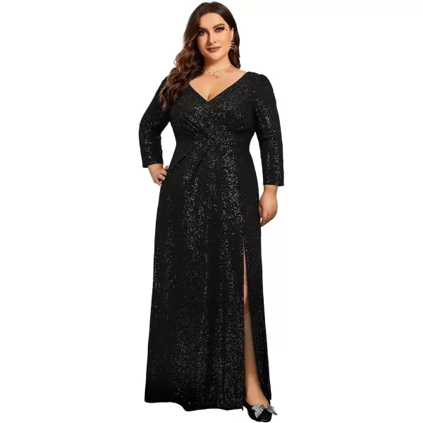 imageEverPretty Womens VNeck Glitter Dress Side Split Gliter Plus Size Semi Formal Dresses for Women 07505DABblack