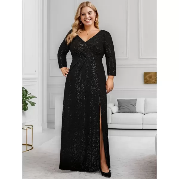 imageEverPretty Womens VNeck Glitter Dress Side Split Gliter Plus Size Semi Formal Dresses for Women 07505DABblack