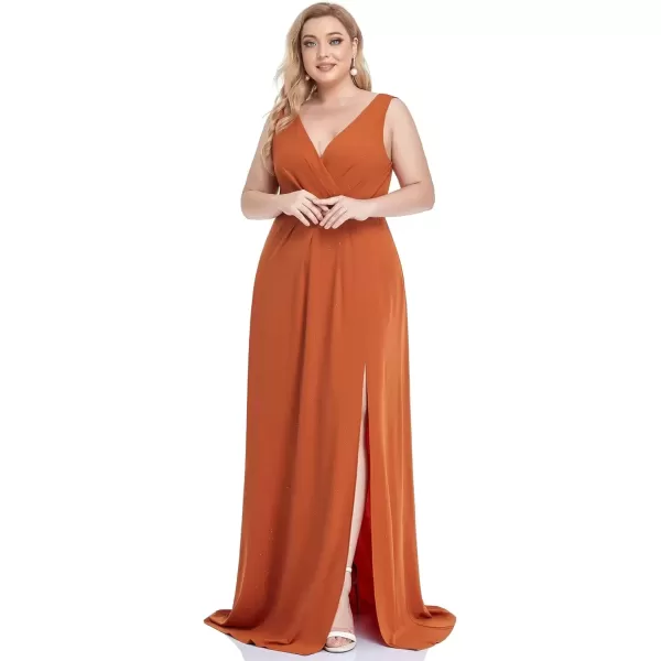 imageEverPretty Womens VNeck Glitter Dress Side Split Gliter Plus Size Semi Formal Dresses for Women 07505DABurnt Orange