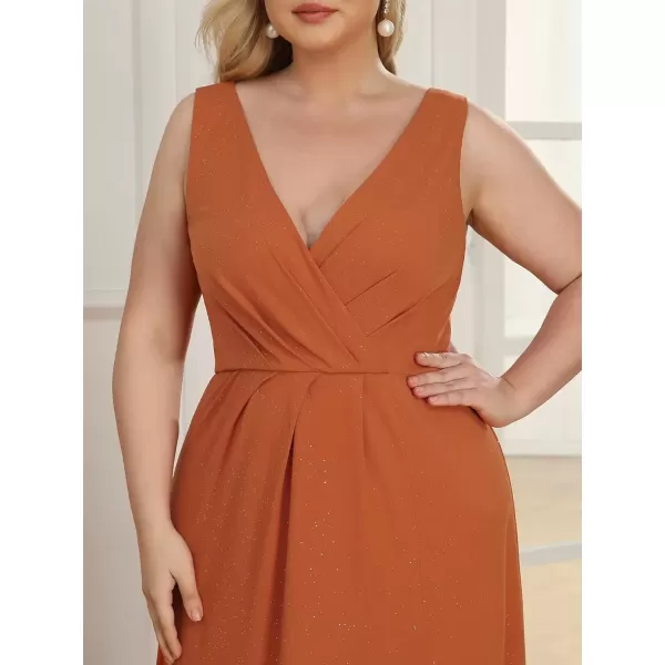 imageEverPretty Womens VNeck Glitter Dress Side Split Gliter Plus Size Semi Formal Dresses for Women 07505DABurnt Orange