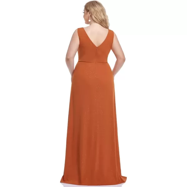 imageEverPretty Womens VNeck Glitter Dress Side Split Gliter Plus Size Semi Formal Dresses for Women 07505DABurnt Orange