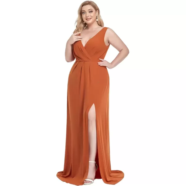 imageEverPretty Womens VNeck Glitter Dress Side Split Gliter Plus Size Semi Formal Dresses for Women 07505DABurnt Orange