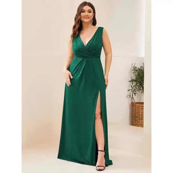 imageEverPretty Womens VNeck Glitter Dress Side Split Gliter Plus Size Semi Formal Dresses for Women 07505DADark Green