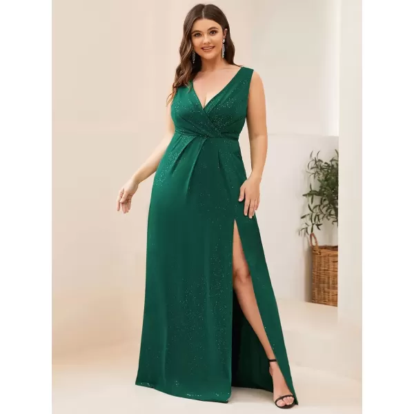 imageEverPretty Womens VNeck Glitter Dress Side Split Gliter Plus Size Semi Formal Dresses for Women 07505DADark Green