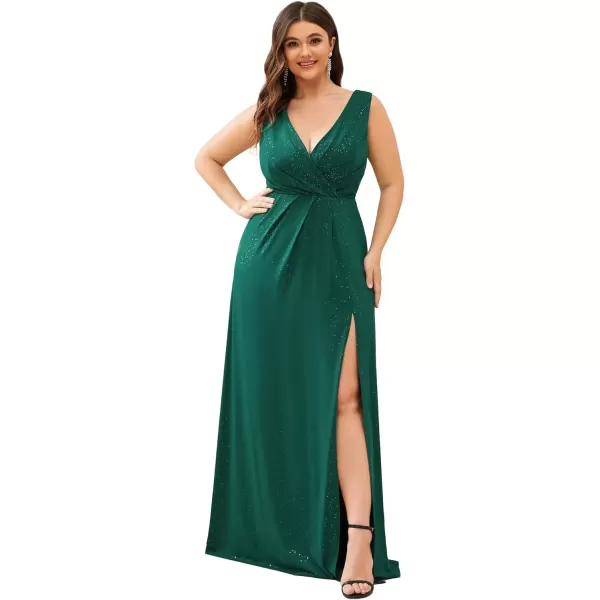 imageEverPretty Womens VNeck Glitter Dress Side Split Gliter Plus Size Semi Formal Dresses for Women 07505DADark Green