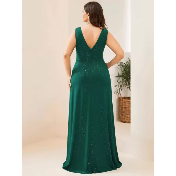 imageEverPretty Womens VNeck Glitter Dress Side Split Gliter Plus Size Semi Formal Dresses for Women 07505DADark Green