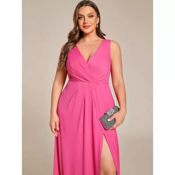 imageEverPretty Womens VNeck Glitter Dress Side Split Gliter Plus Size Semi Formal Dresses for Women 07505DAHot Pink