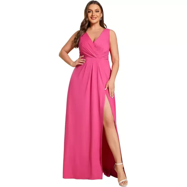 imageEverPretty Womens VNeck Glitter Dress Side Split Gliter Plus Size Semi Formal Dresses for Women 07505DAHot Pink