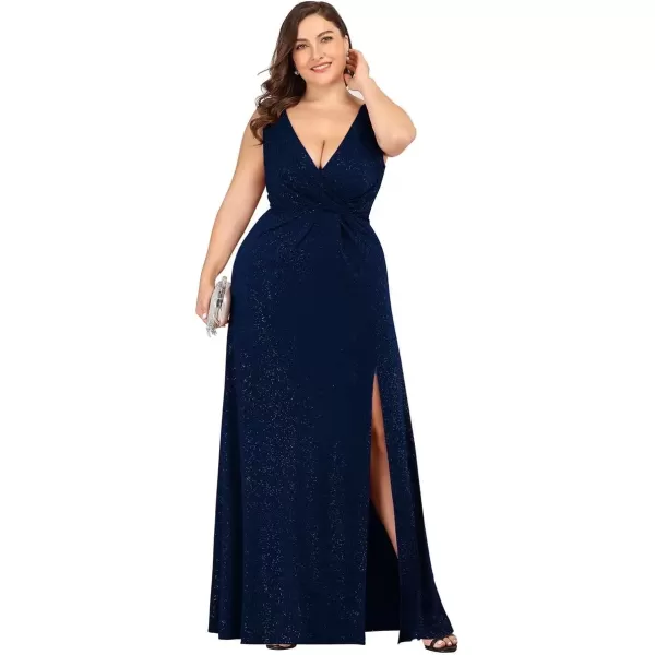 imageEverPretty Womens VNeck Glitter Dress Side Split Gliter Plus Size Semi Formal Dresses for Women 07505DANavy