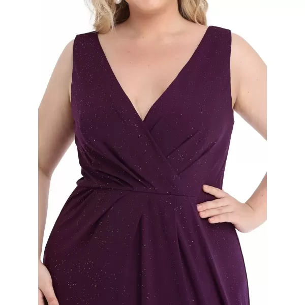 imageEverPretty Womens VNeck Glitter Dress Side Split Gliter Plus Size Semi Formal Dresses for Women 07505DAPurple