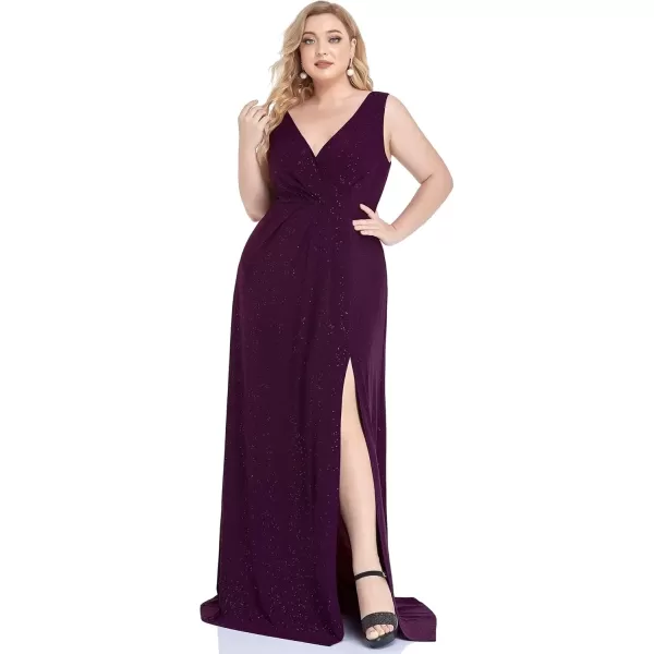 imageEverPretty Womens VNeck Glitter Dress Side Split Gliter Plus Size Semi Formal Dresses for Women 07505DAPurple