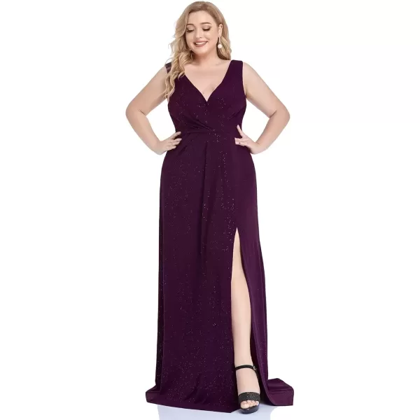 imageEverPretty Womens VNeck Glitter Dress Side Split Gliter Plus Size Semi Formal Dresses for Women 07505DAPurple