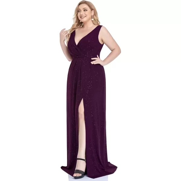 imageEverPretty Womens VNeck Glitter Dress Side Split Gliter Plus Size Semi Formal Dresses for Women 07505DAPurple