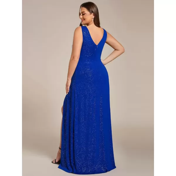 imageEverPretty Womens VNeck Glitter Dress Side Split Gliter Plus Size Semi Formal Dresses for Women 07505DASapphire Blue