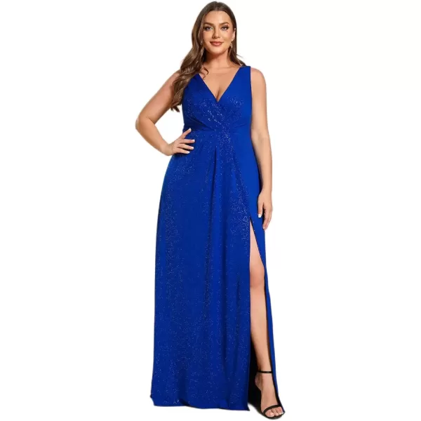 imageEverPretty Womens VNeck Glitter Dress Side Split Gliter Plus Size Semi Formal Dresses for Women 07505DASapphire Blue