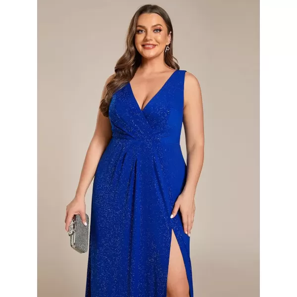 imageEverPretty Womens VNeck Glitter Dress Side Split Gliter Plus Size Semi Formal Dresses for Women 07505DASapphire Blue