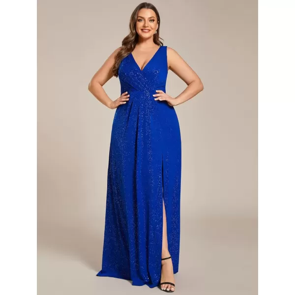 imageEverPretty Womens VNeck Glitter Dress Side Split Gliter Plus Size Semi Formal Dresses for Women 07505DASapphire Blue