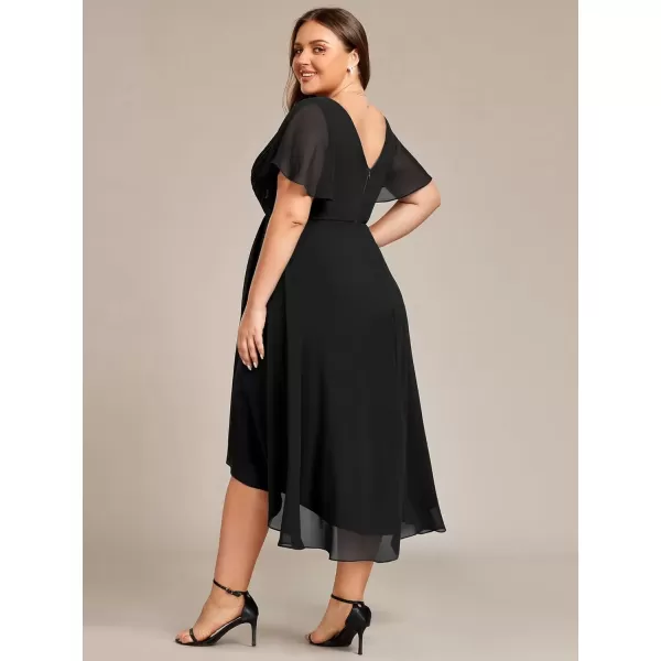 imageEverPretty A Line V Neck Chiffon Short Sleeves Knee Length Plus Size Wedding Guest Dresses for Curvy Women 01923DABlack