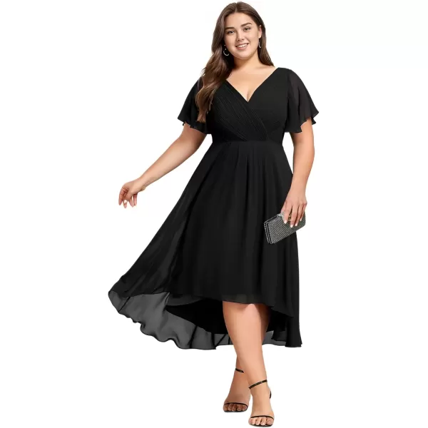 imageEverPretty A Line V Neck Chiffon Short Sleeves Knee Length Plus Size Wedding Guest Dresses for Curvy Women 01923DABlack